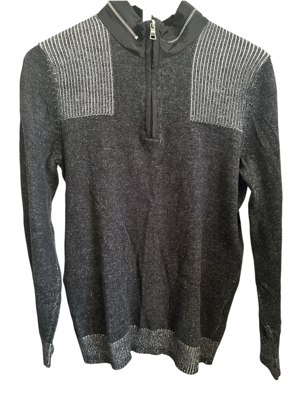 INC International Concepts Men's Quarter-Zip Ribbed Sweater Gray M